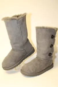 UGG Bailey Button Triplet Womens Size 6 36 Grey Suede Shearling Tall Boots 1962 - Picture 1 of 24