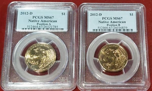 ✰2012 D Native American $1 Sacagawea Dollar POSITION A + B Graded PCGS MS67 Lot✰ - Picture 1 of 2