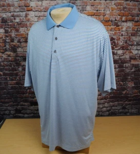 Footjoy Prodry Lisle Polo Golf Shirt Blue White Stripe Short Sleeve Mens L Large - Picture 1 of 8