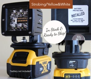 12 Watt Strobing flashlight w/ Battery Protector & USB charger for Dewalt 20V - Picture 1 of 11
