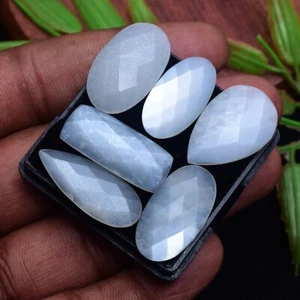6 Pcs Natural Moonstone 21mm-25mm Checker Cut Untreated Huge Loose Gemstones Lot - Picture 1 of 6