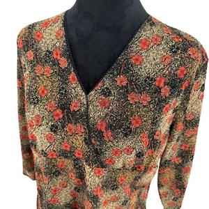 East 5th Y2K Faux Wrap Top Womens SIze XL Empire Waist Stretch Lace Trim Floral - Picture 1 of 8