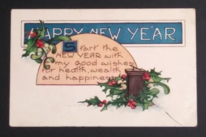 Happy New Year Holly Berries Whitney Made geprägte Postkarte um 1920 - Bild 1 von 2
