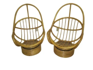 Mid Century Modern Lounge Chair Bamboo Boho Swivel Rattan Mamasan Set of 2 - Picture 1 of 12