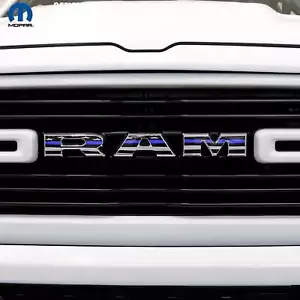 RAM Grill Emblem Overlay Decals THIN BLUE LINE FLAG Fits 2009-2026 1500-5500 - Picture 1 of 6