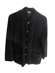 J. Jill Corduroy Jacket Black Wide Wale Velvet Trimmed Pleated Back Large - Picture 1 of 4