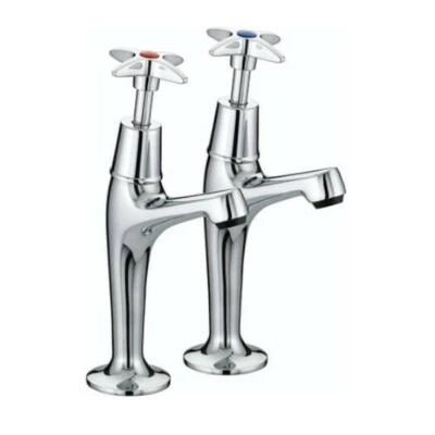 Bristan Cross Top 1/2″ BSP High Neck Sink Pillar Taps Chrome Metal Heads VAX HNK