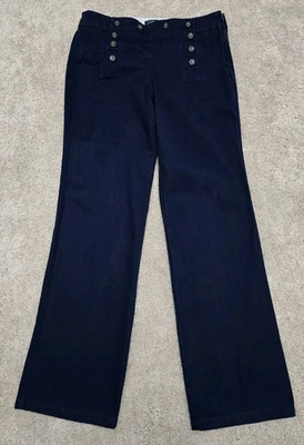 Pantalones de algodón J Crew para mujer talla 2 cremallera lateral azul marino marrón botón frontal acento  Foto 1 de 4
