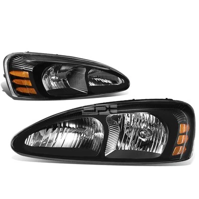 Fit 2004-2008 Pontiac Grand Prix Pair Black Housing Amber Side Headlight/Lamp - Image 1 of 4