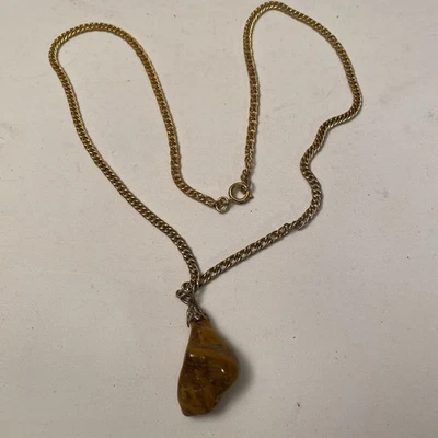 "Collar colgante de piedra jaspe marrón cadena tono dorado 20"" calcedonia pulida" Foto 1 de 4