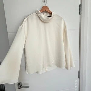 M&S Autograph ivory cream satin blouse top Size 10 high neck shirt smart classic - Picture 1 of 5