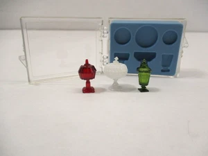 Dollhouse Miniature Chrysnbon Vtg Glass Look Candy Dish Set Red Green White Box - Picture 1 of 19
