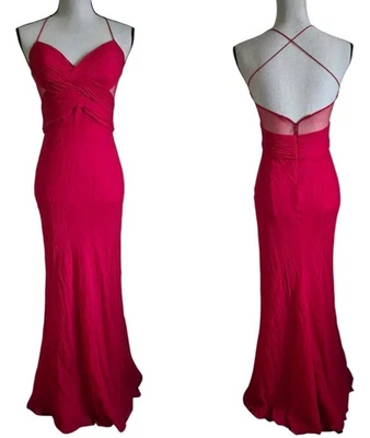 Sexy Vestido de Noche Vintage Cache Rojo Seda Talla 4 Malla Recorte y2k Años 90 Formal Foto 1 de 4