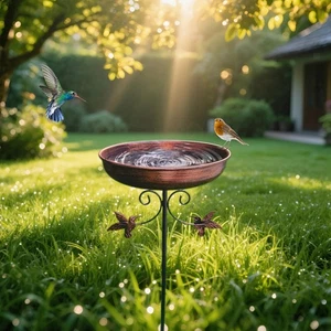 Iron Bird Bath Bowl Water Bowl Gift Assembly Feeding Station with 5 Pronged Base - Picture 1 of 7