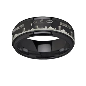 Thorsten Spinning Engraved Super Mario Bros Pixel Level Game Black Tungsten Carb - Picture 1 of 5