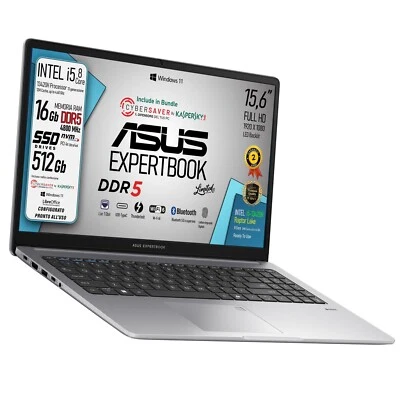 ASUS Expertbook intelCore i5 13420H RAM DDR5 16Gb SSD 512Gb 15,6" FHD Win11 Fing - Immagine 1 di 4