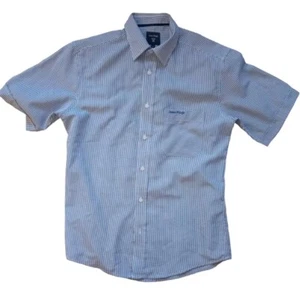 James Pringle Blue White Check Shirt Mens Small Short Sleeved Casual 42 Chest - Picture 1 of 11