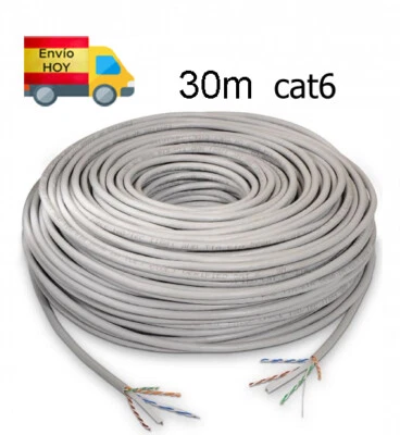 cat6 30m Red Cable Bobina Ethernet 30 metros RJ45 Gigabit 1000 mbps - Imagen 1 de 4