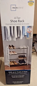 Mainstays Scarpiera 4 Livelli Struttura in Plastica Bianca, Rivestimento Grigio, fino a 12 Paia USA - Foto 1 di 2