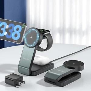 3-in-1 Wireless Charging Station Qi2 Charger Stand for iPhone 16 15 14 13 12 - Picture 1 of 9
