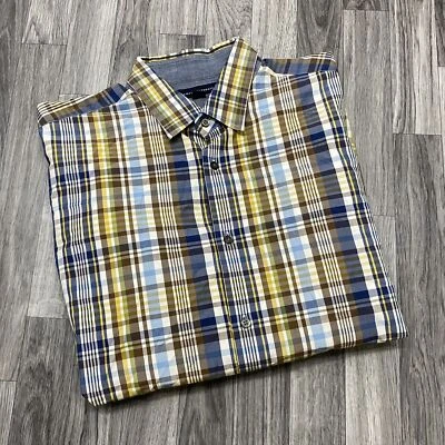 Camisa de vestir a cuadros marrón con botones Banana Republic para hombre talla XL 17-17 1/2 Foto 1 de 4