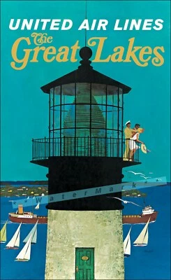 Arte de viaje aéreo decoración estilo retro impresión póster vintage de Great Lakes 1965 Foto 1 de 4