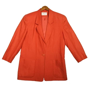 Vintage Lord & Taylor Jacket Women 12 Coral Pink Linen Lined 80's Boxy Blazer - Picture 1 of 13