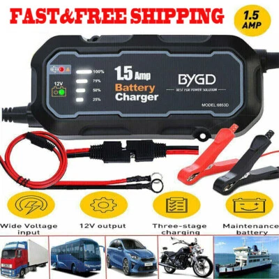 SAE Smart 12V Motorcycle Motorbike Car Battery Charger Automatic Smart Trickle - Image 1 of 4