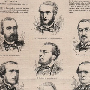 Les Maires des dix premiers arrondissements de Paris - Gravure de presse 1870 - Picture 1 of 2
