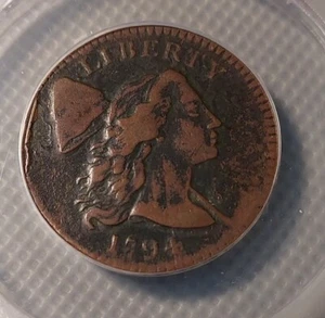 Beautiful Detail 1794 FLOWING HAIR LARGE CENT HEAD OF 1794 - Anacs VF 20 Detail - Picture 1 of 10