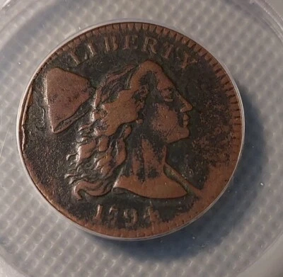 Beautiful Detail 1794 FLOWING HAIR LARGE CENT  HEAD OF 1794 - Anacs VF 20 Detail - Image 1 of 4