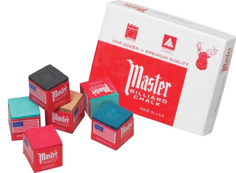 12 PC Box of Master Billiard Pool Cue Chalk - Your Choice of Color
