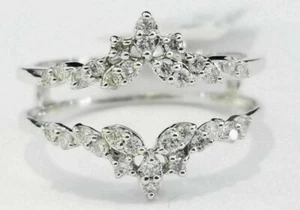 2 Ct Lab Created Round Diamond Enhancer Ring Guard Wrap 14k White Gold Over - Picture 1 of 3