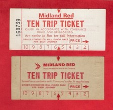 Midland Red ~ 2 Unissued Ten Trip Tickets - BMMO & NBC eras - c.1960s & 1970s