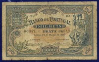 Portugal  Banknotes  1000 Reis 1896 P73 VG/FINE 06947 RARE DATE NEVER SEE 1896