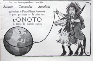 PUBLICITÉ DE PRESSE 1914 L'ONOTO PORTE-PLUME-RÉSERVOIR A CAPTÉ LE MONDE ENTIER - Picture 1 of 1