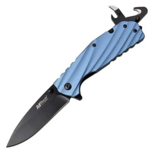 MTech USA Blue Grooved Aluminum Linerlock 4 ¾" Tactical Folder Knife MT-A1056BL - Picture 1 of 2