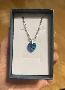 Love Crystal Women Necklace Made With Swarovski Crystal in Bermuda Blue Heart - Picture 1 of 2