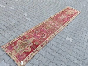 Vintage Hand Knotted Oushak runner ,Turkish Runner rug wool runner boho runner - Picture 1 of 18