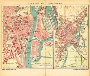 SZCZECIN Original map Silesia city plan POLAND 1907 Polska Germany STETTIN - Picture 1 of 10