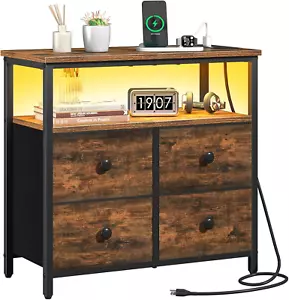 Night Stand with Charge Station, Nightstand with 4 Drawers Bedside Table, LED Dr - Picture 1 of 12