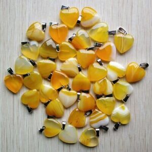 Wholesale 50pc Yellow Stripe Agate Heart Shape Charms Pendants for Jewelry 20mm