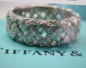 Tiffany Signature Platinum Vannerie Diamond Ring,7mm wide-Excellent - Picture 1 of 12