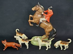 A Vintage Beswick Huntsman on a Rearing Horse, with Fox and Hounds - Picture 1 of 22