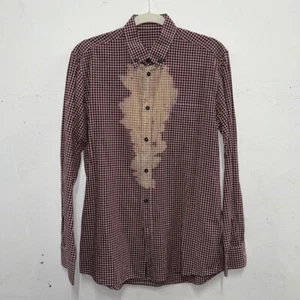 BOTTEGA VENETA RED COTTON GINGHAM BLEACHED EFFECT BUTTON DOWN SHIRT sz M - Picture 1 of 6