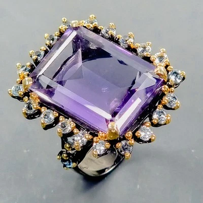 Handmade 22ct+ Natural Amethyst Ring 925 Sterling Silver Size 8.5 /B-R3697 - Image 1 of 4