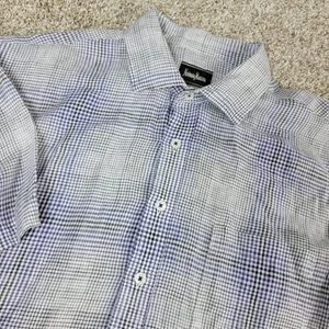 Neiman Marcus Mens Large Multicolor Plaid Button Up Short Sleeve 100% Linen - Picture 1 of 7