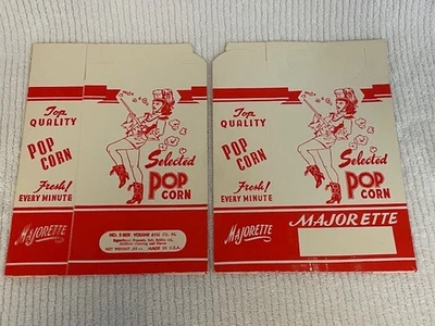 Lot of 2 Original Vintage 1950s MAJORETTE POP CORN Cardboard Boxes NOS - Image 1 of 2