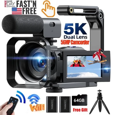 5K UHD Video Camera Camcorder 56MP Front and Rear Dual Cameras IR  WiFi with Mic - Image 1 of 4