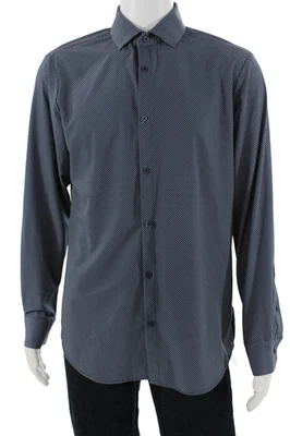 Camisa de vestir Mizzen + Main para hombre azul oscuro punto geométrico extensión talla M Foto 1 de 4